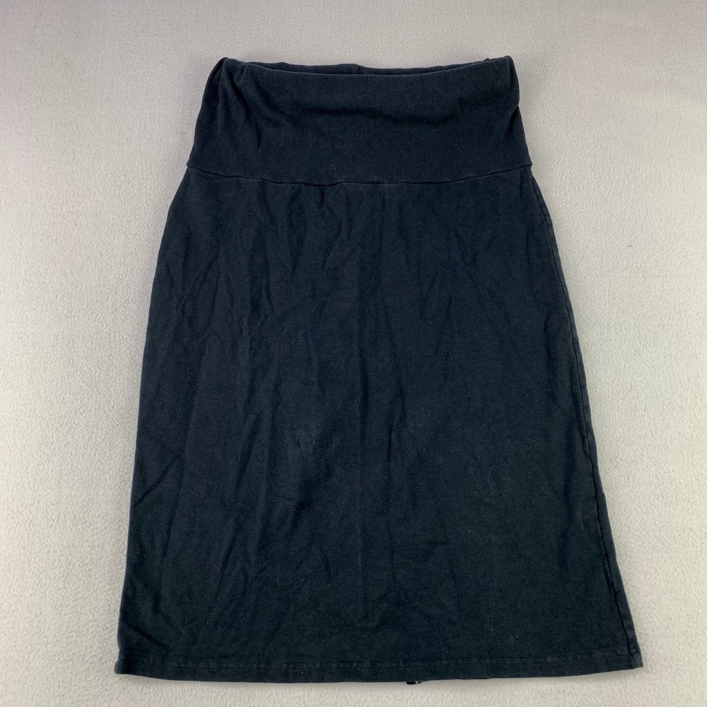 Stem Pencil Midi Skirt Women L Black Casual Modal Cotton Stretch Slit Career